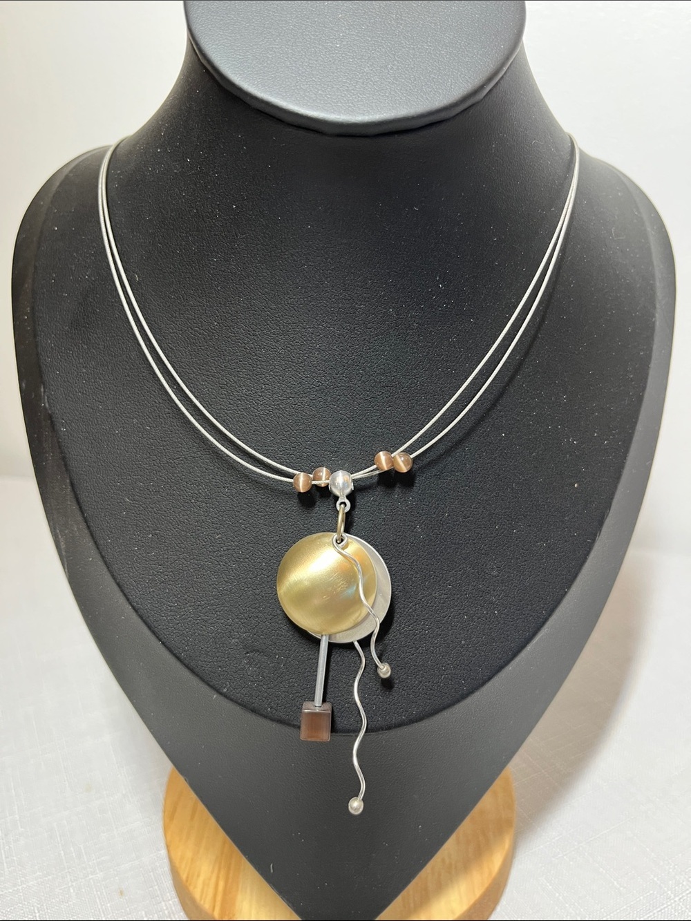 CHRISTOPHE POLY, Modernist Pendant, Necklace, Silver Tone, Chain, Signed